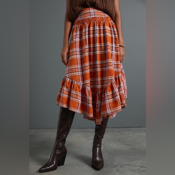 Anthropologie Dresses & Skirts - ✨ NWOT Anthropologie Plaid A-Line Midi Skirt Sz L